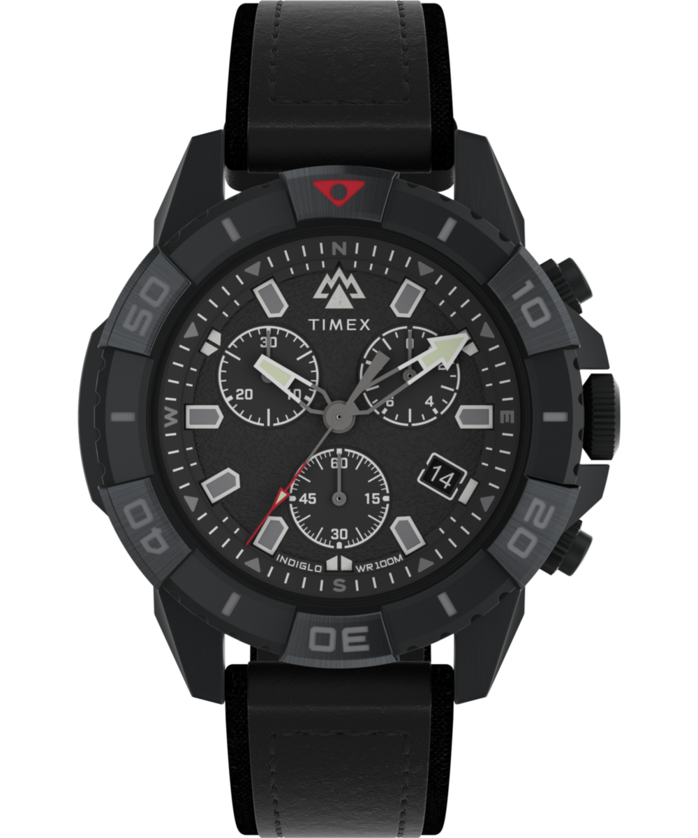 Timex Expedition ブラック クロノグラフ腕時計 Expedition Ridge Chronograph 42mm Eco-Friendly Leather Strap Watch