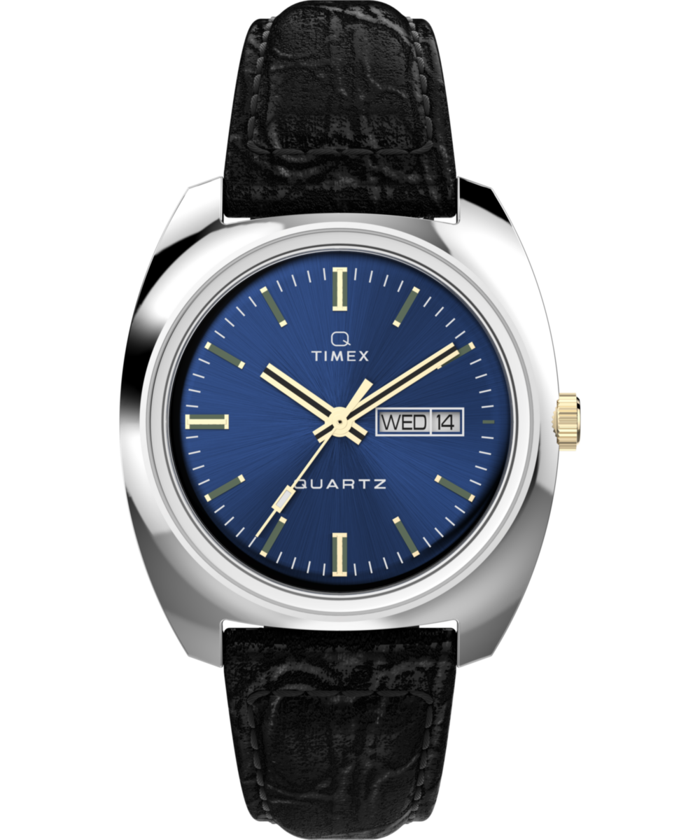 Q Timex® 1978 Day/Date 37.5mm Leather Strap Watch