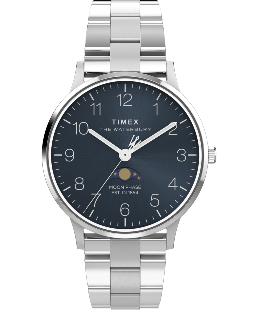 Waterbury Classic Moon Phase 40mm Stainless Steel Bracelet Watch