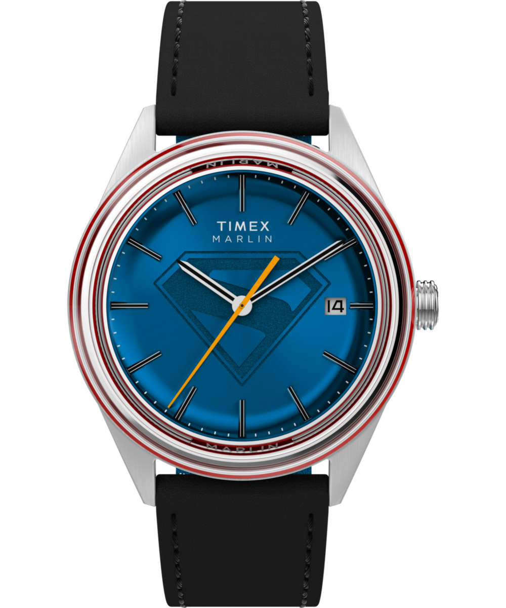 Superman x Timex Marlin® Jet Automatic 38mm Leather Strap Watch
