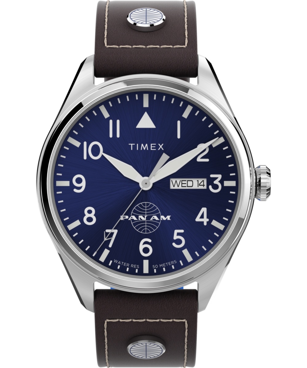 Pan Am x Timex Day-Date 42mm Leather Strap Watch - TWG030100