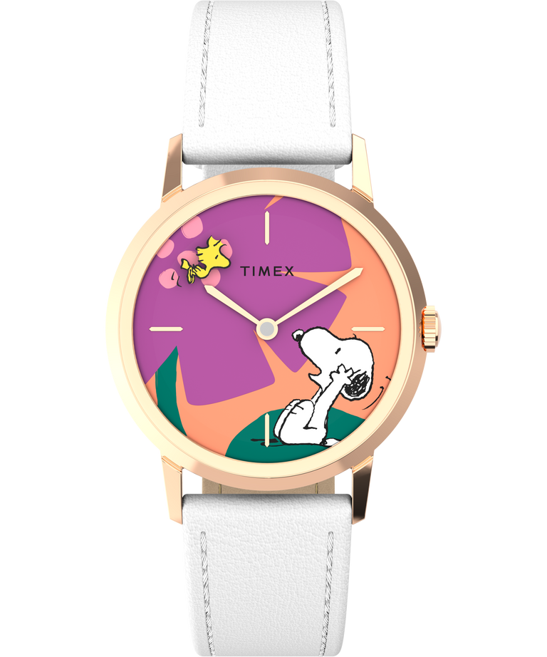 TW2V91200 Timex Marlin® Hand-Wound x Snoopy Floral 34mm Leather Strap Watch Primary Image