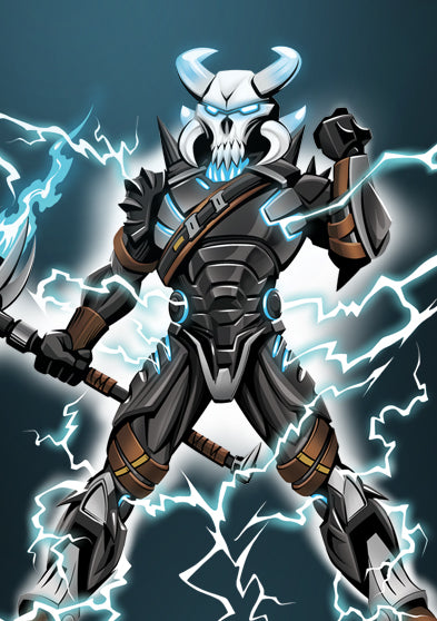 Fortnite Ice King character holding an electrified axe surrounded by lightning bolts, part of the Timex x Fortnite Weekender collaboration campaign.