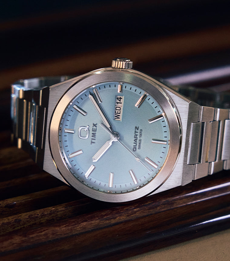 Q Timex® Continental Day and Date 39mm Stainless Steel Bracelet