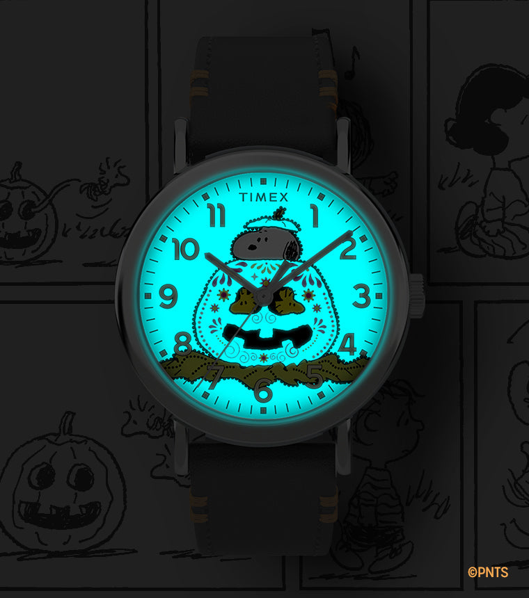 Timex x Peanuts® Weekender Pumpkin Dial 40mm Leather Strap Watch