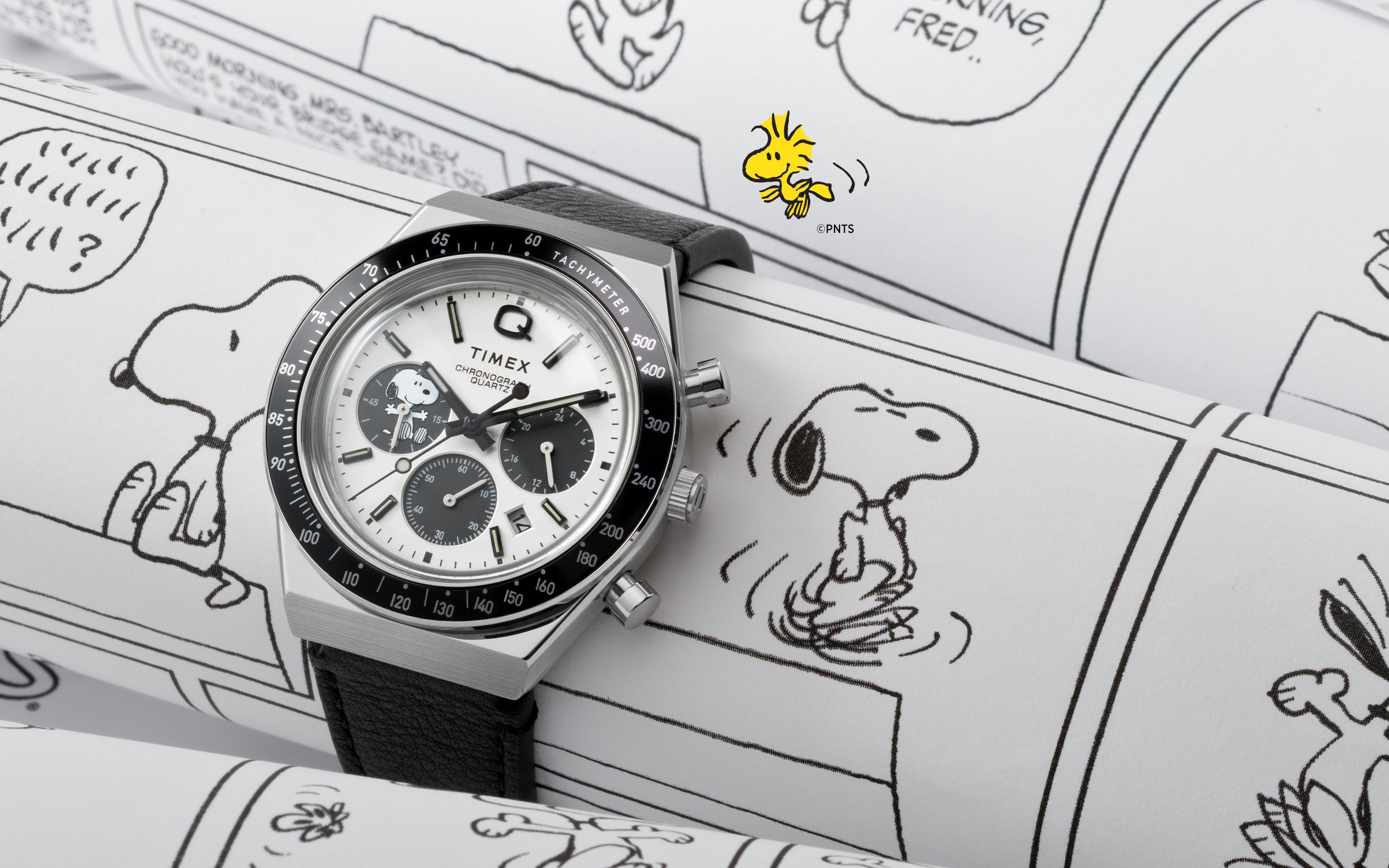 Q Timex Chronograph x Peanuts Snoopy 40mm Leather Strap Watch