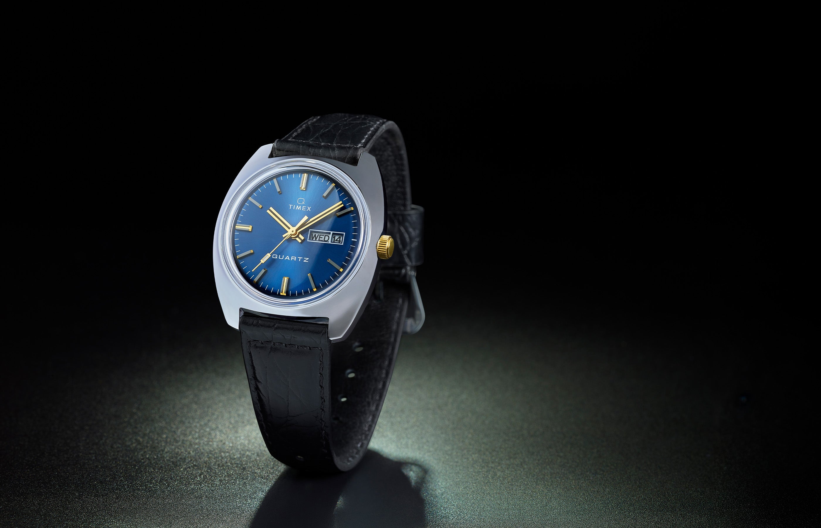 美品Q TIMEX 1978 DAY/DATE Q Timex® 1978 Day/Date 37.5mm Leather Strap Watch - TW2W44800