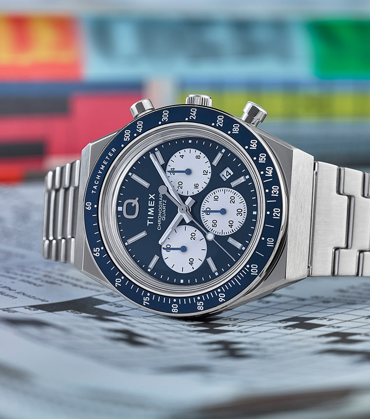Q Timex Chronograph 40mm Stainless Steel Bracelet Watch