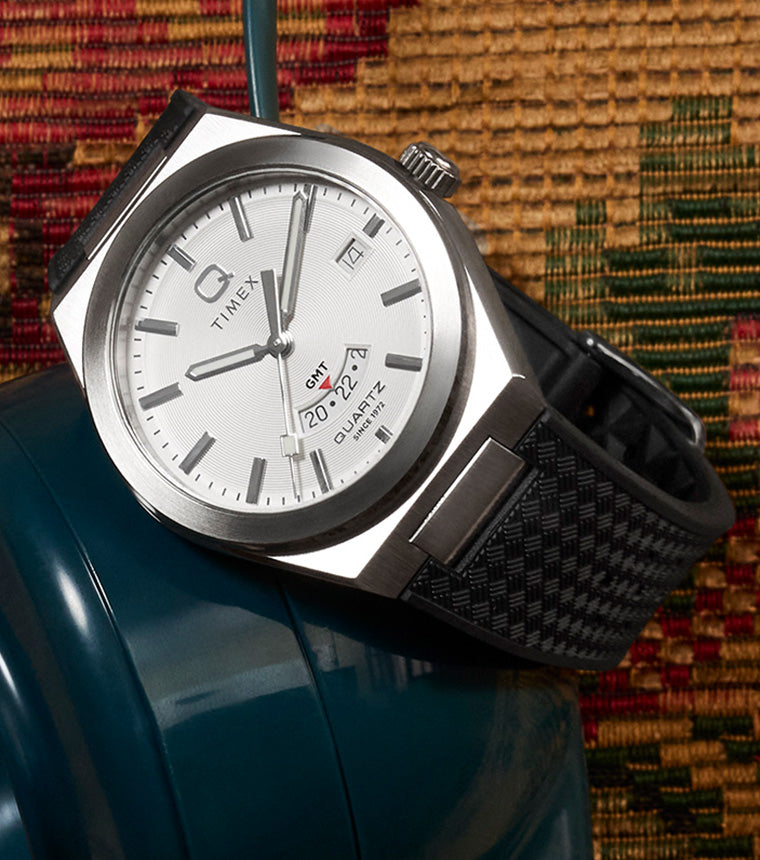 Q Timex® Continental GMT 39mm Synthetic Rubber Strap Watch