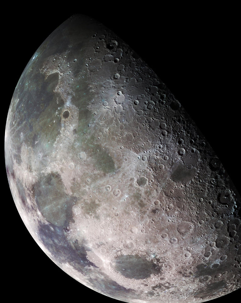 Detailed close-up of the moon’s rugged surface and craters, emphasizing texture and depth in a Timex space-inspired theme.