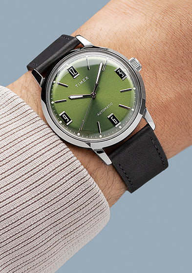 TIMEX タイメックス Marlin Automatic マリーン 40㎜ Timex Marlin® Automatic 40mm Leather Strap Watch – CHROME