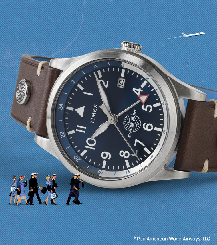 Pan Am® x Timex Waterbury GMT 39mm Leather Strap Watch - TW2W97300