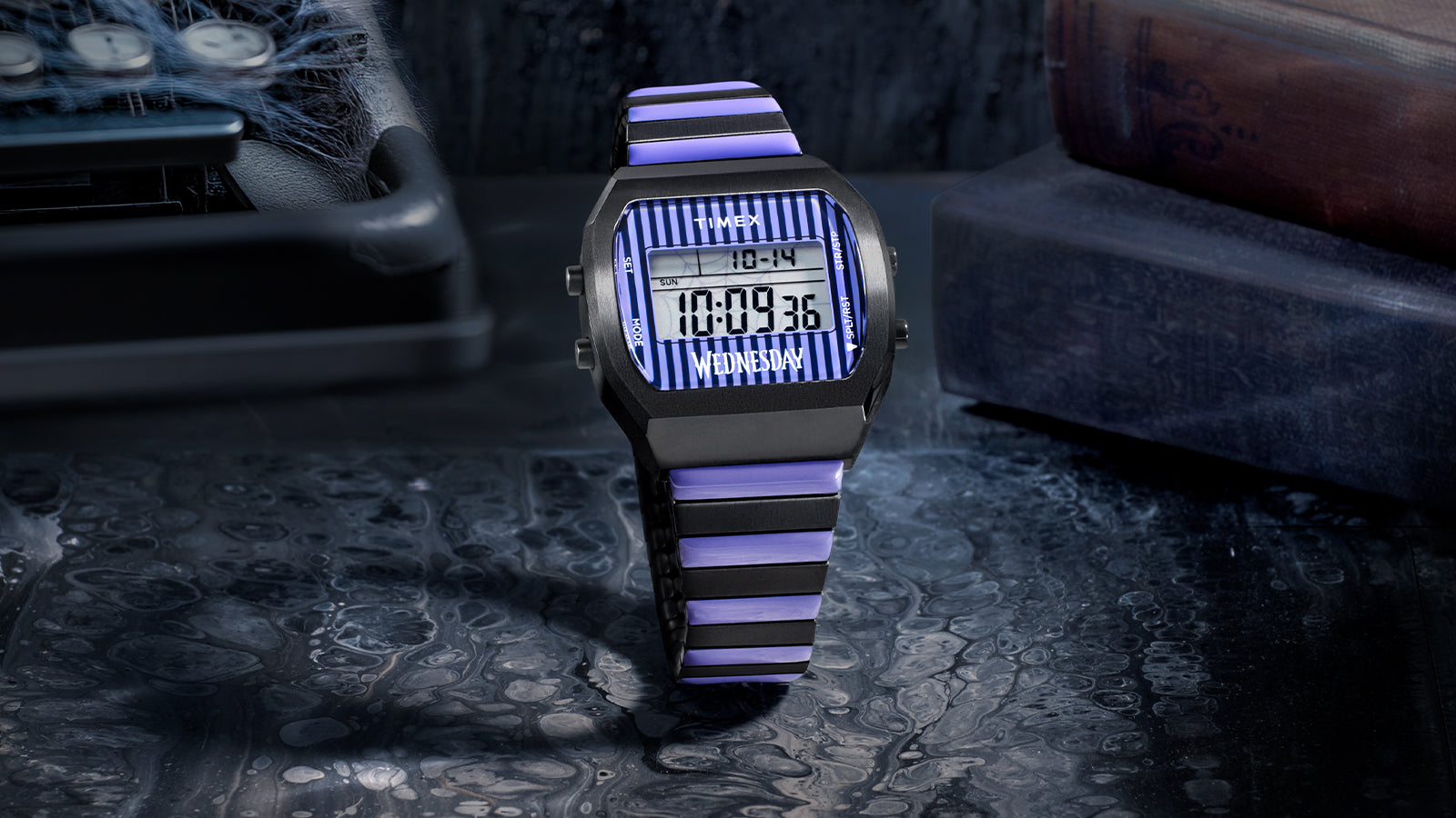 Timex x Wednesday T80 36mm Stainless Steel Black and Purple