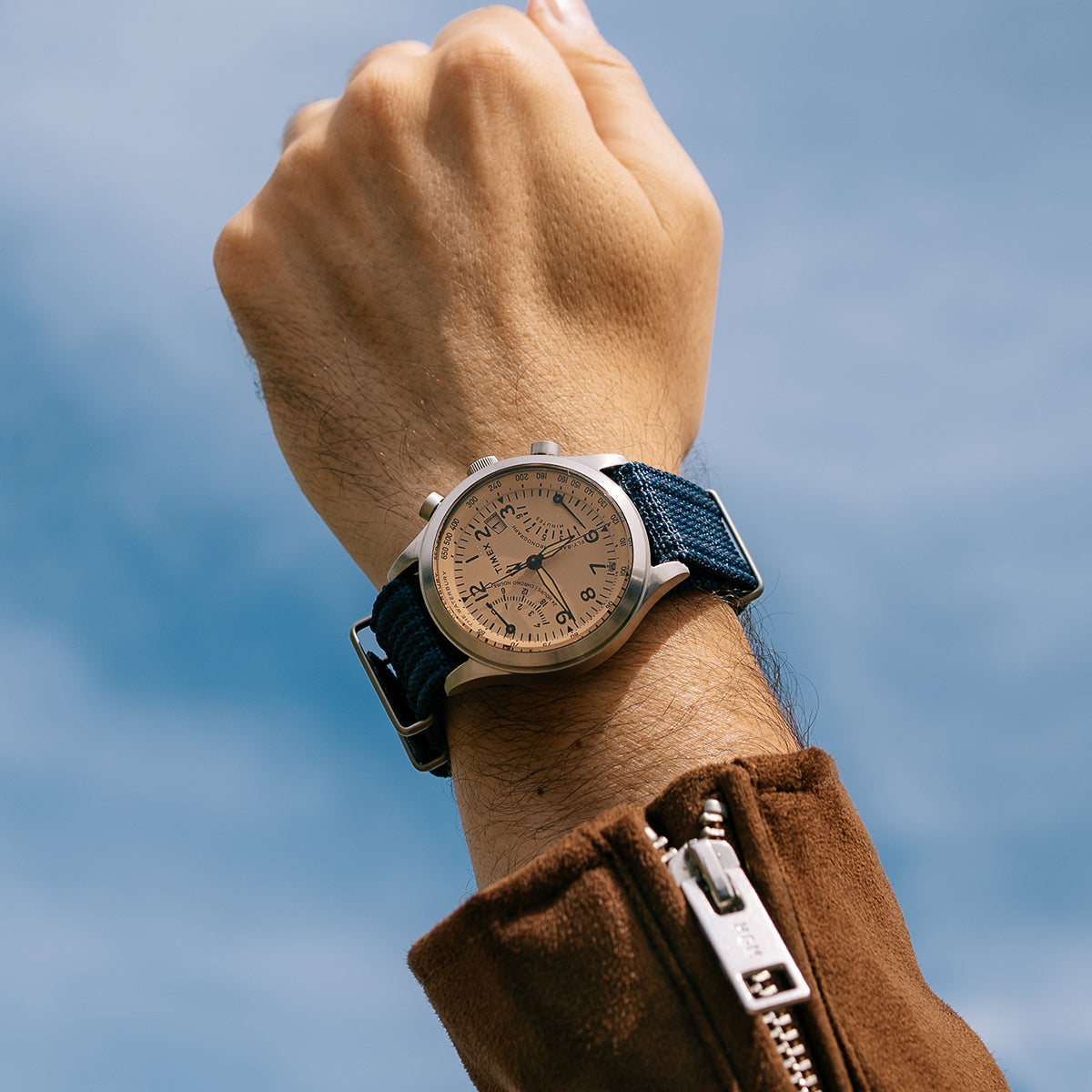 リバイブ Waterbury Traditional Fly-Back Chronograph 43mm Fabric Strap Watch