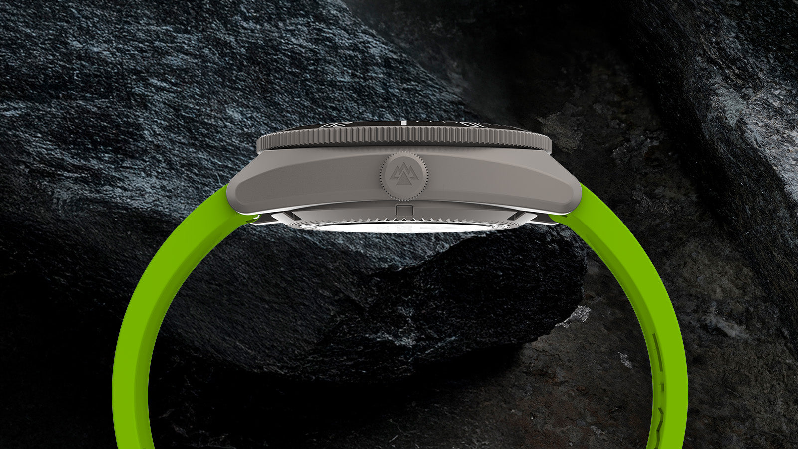 Side profile of the Expedition® Pioneer Titanium Automatic showcasing the lightweight titanium case and signed crown.