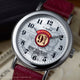 Harry Potter x Timex Weekender Platform 9¾ watch showing detailed train illustration and bold black numerals on white dial.