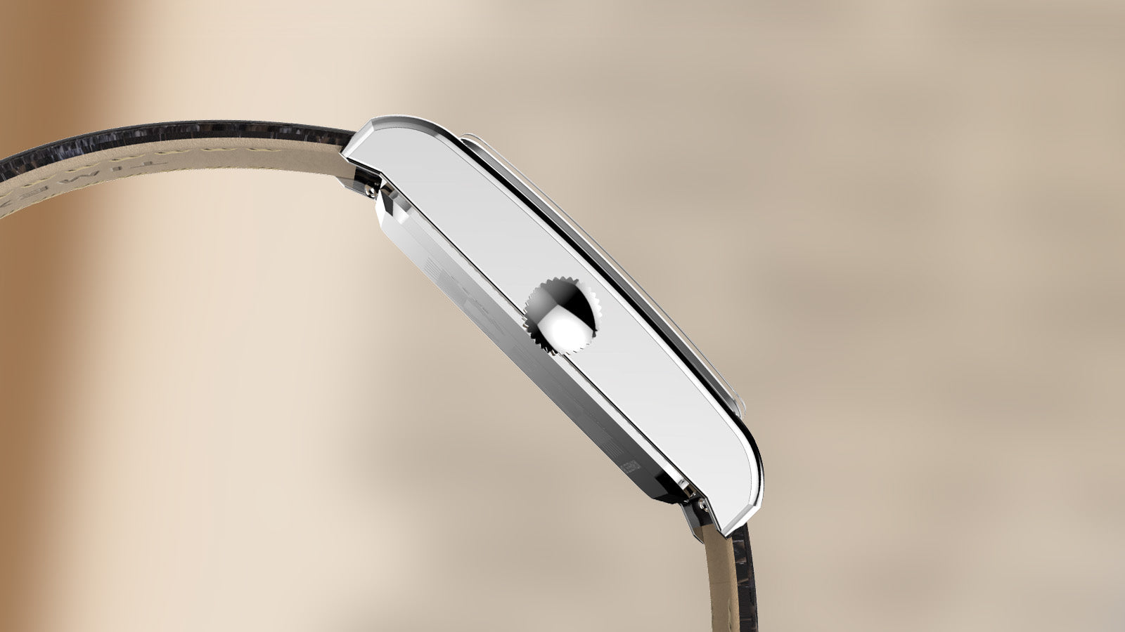 Side view of the Timex 1976 Lexington Reissue Inspired watch emphasizing its slim polished stainless steel case and crown.