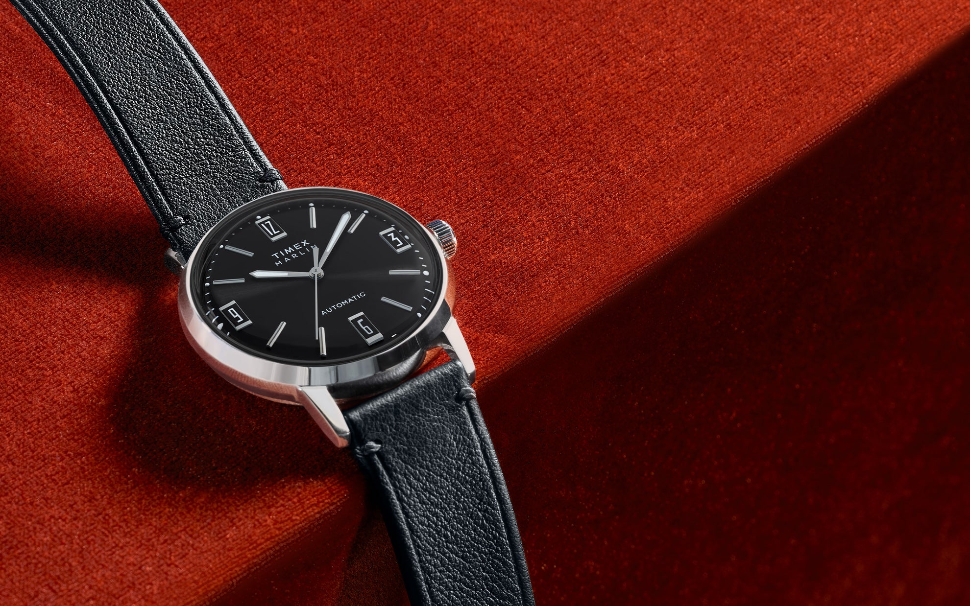 Marlin® Automatic Black Leather Strap Watch.