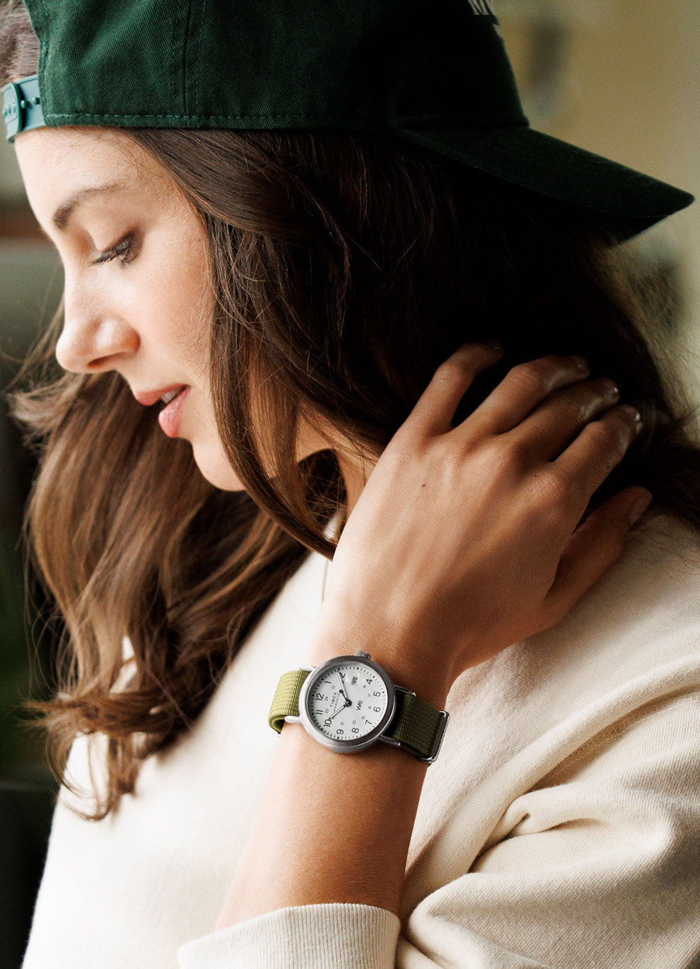 Women Wearing Weekender Green Fabric Strap Watch