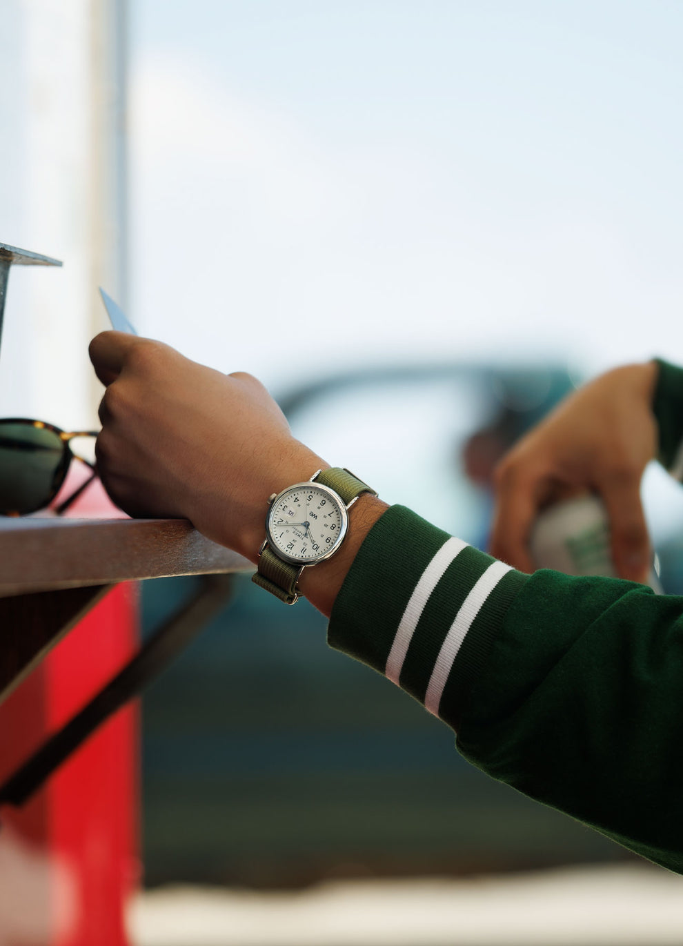 Weekender Green Fabric Strap Watch in a Wrist