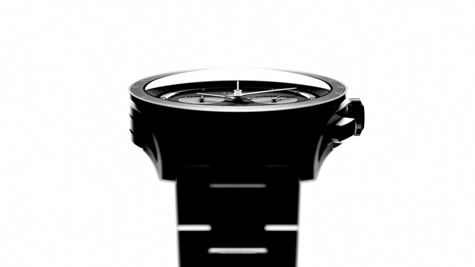 Side profile silhouette of Timex Atelier Chronograph Quartz M1a highlighting slim case and crown