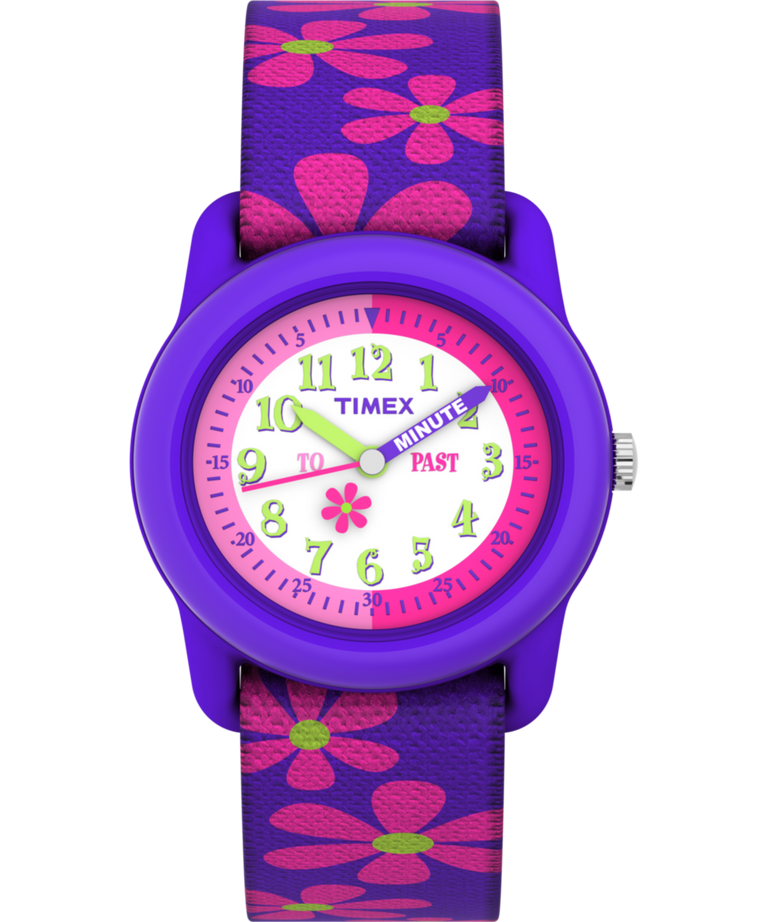 T89022 TIMEX TIME MACHINES® 29mm Purple Floral Elastic Fabric Kids Watch Primary Image