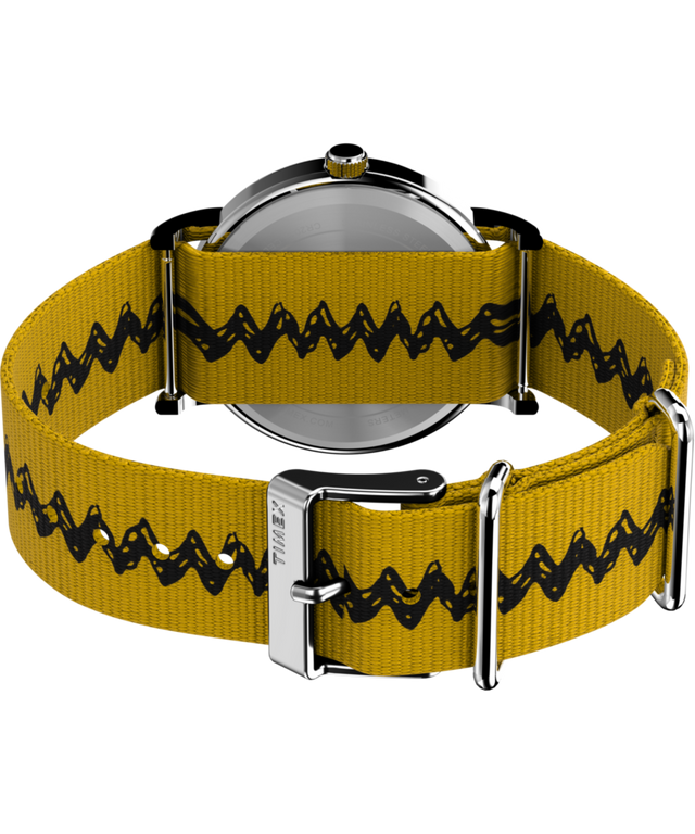TW2R41100 Peanuts® x Timex Charlie Brown 38mm Fabric Strap Watch Caseback with Attachment Image
