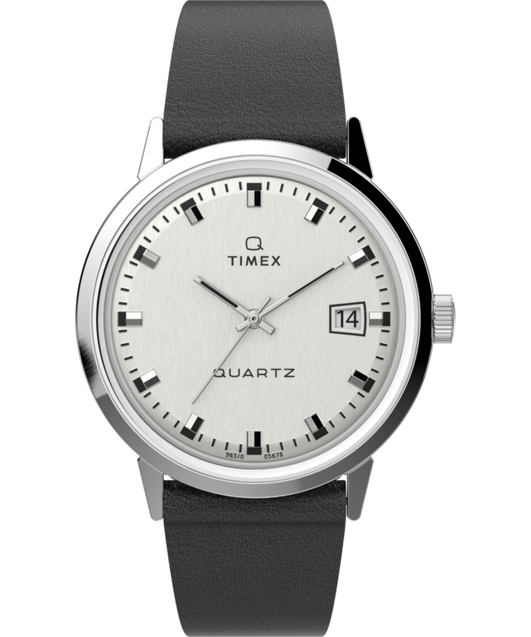 TW2U91200 Q Timex 1978 Reissue Date 35mm Leather Strap Watch Primary Image