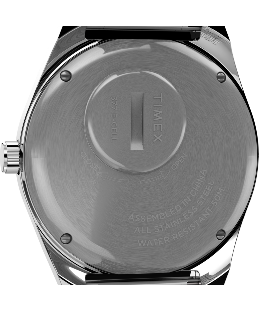 TW2U95400 Q Timex Reissue Falcon Eye 38mm Stainless Steel Bracelet Watch Caseback Image