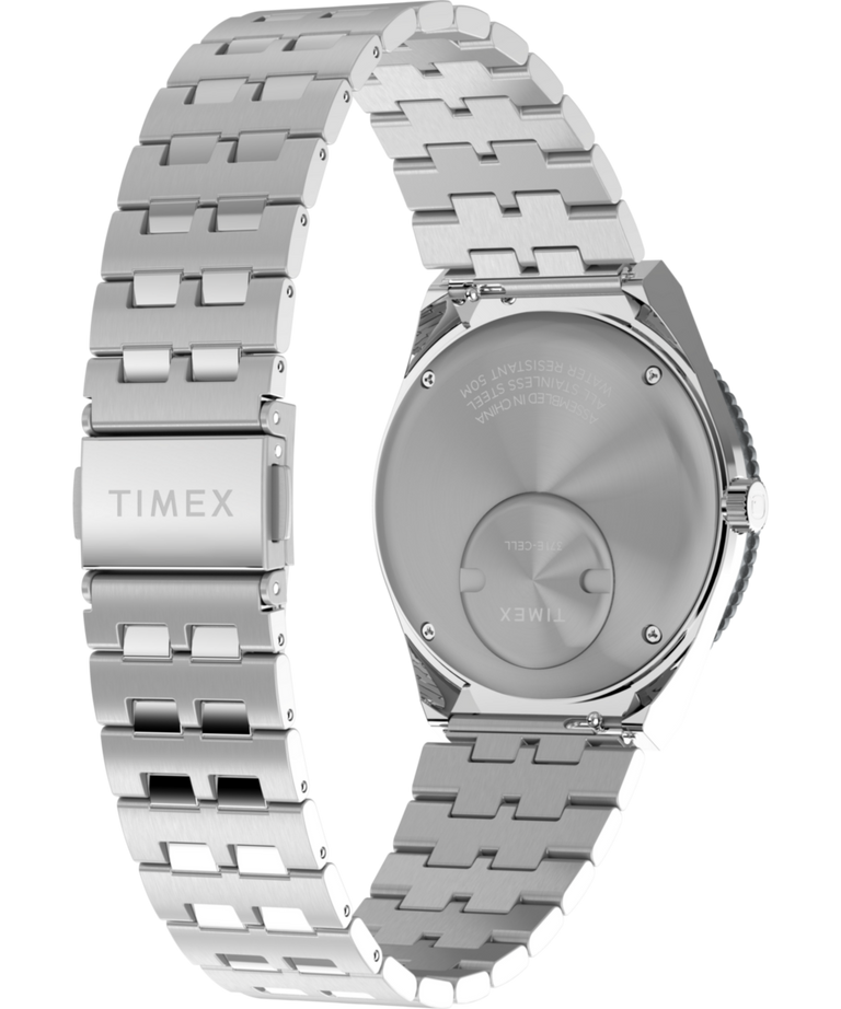 TW2V38000 Q Timex GMT 38mm Stainless Steel Bracelet Watch Caseback with Attachment Image