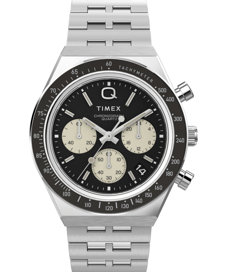 Q Timex Chronograph 40mm Stainless Steel Bracelet Watch