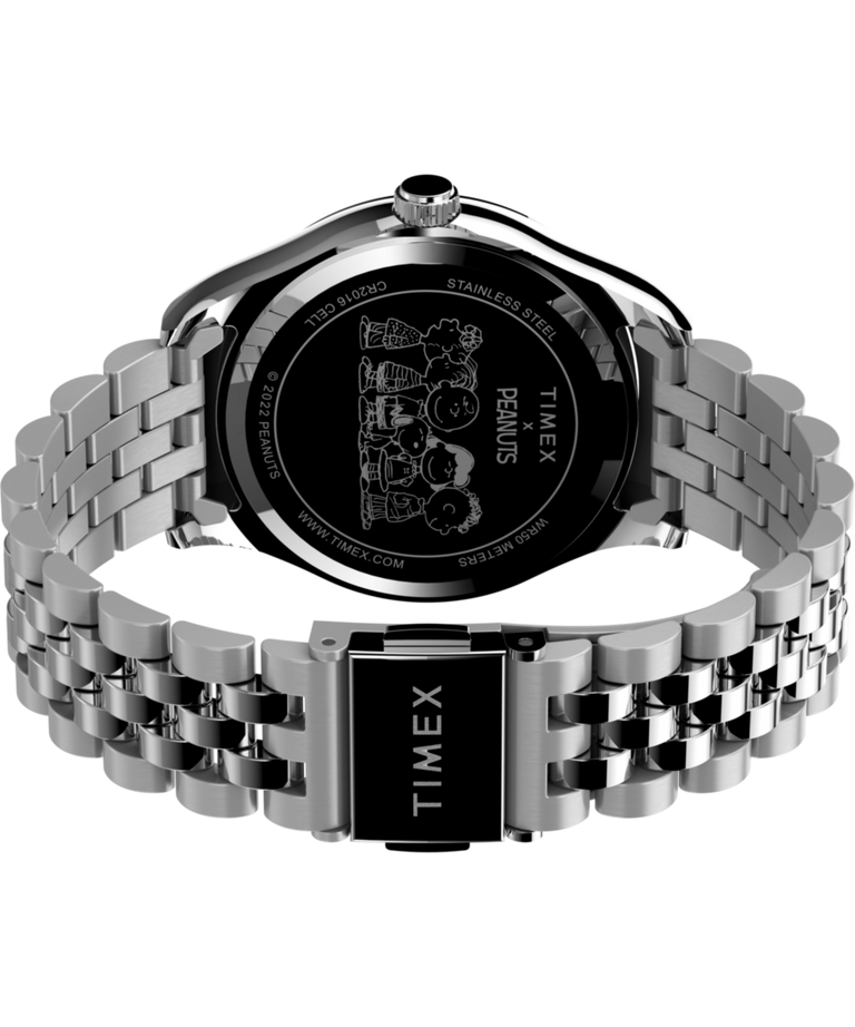 TW2V47400 Peanuts® x Timex Legacy 34mm Stainless Steel Bracelet Watch Caseback with Attachment Image