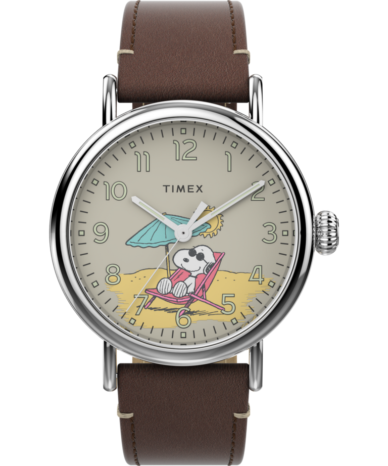 TW2V61200 Peanuts® x Timex Standard Featuring Snoopy at the Beach 40mm Leather Strap Watch Primary Image