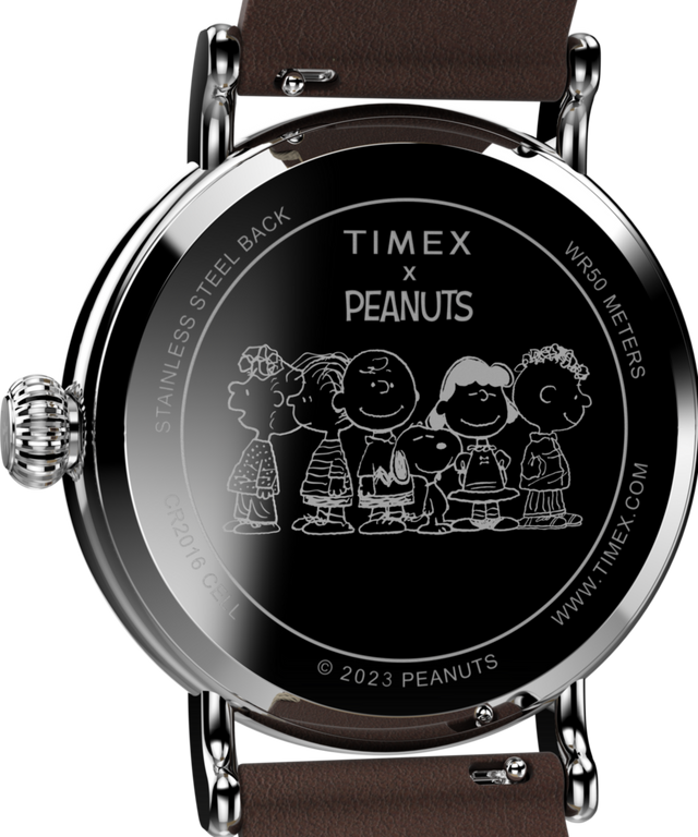 TW2V61200 Peanuts® x Timex Standard Featuring Snoopy at the Beach 40mm Leather Strap Watch Caseback Image