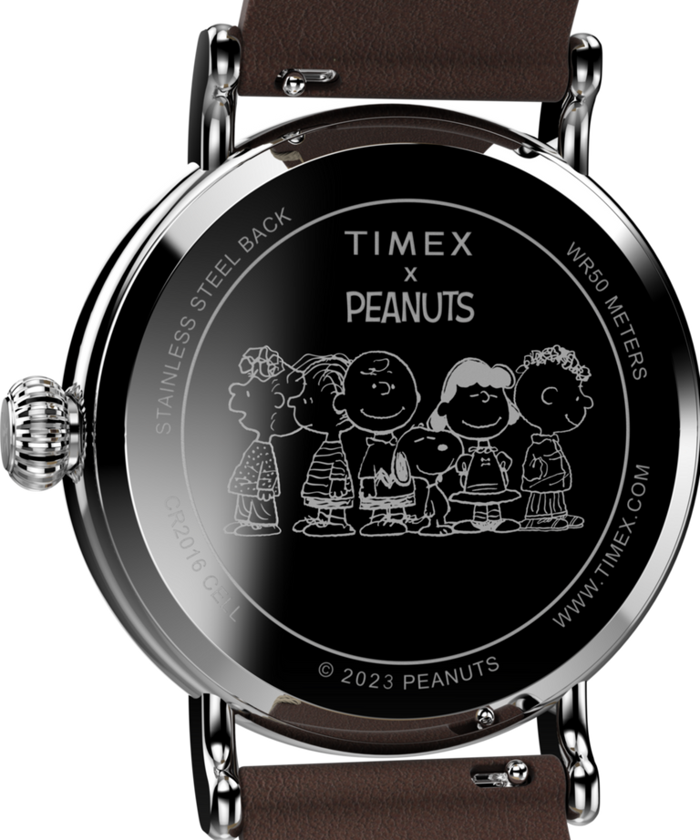 TW2V61200 Peanuts® x Timex Standard Featuring Snoopy at the Beach 40mm Leather Strap Watch Caseback Image