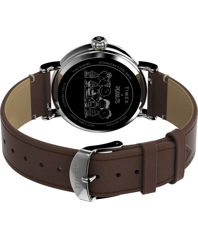 TW2V61200 Peanuts® x Timex Standard Featuring Snoopy at the Beach 40mm Leather Strap Watch Caseback with Attachment Image