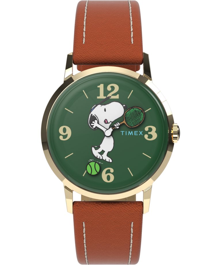 TW2V88800 Peanuts® x Timex Marlin® Hand-Wound Snoopy Tennis 34mm Leather Strap Watch Primary Image