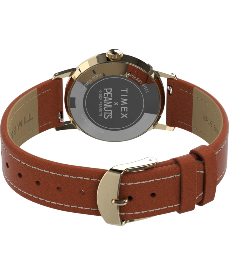 TW2V88800 Timex Marlin® Hand-Wound x Snoopy Tennis 34mm Leather Strap Watch Caseback with Attachment Image