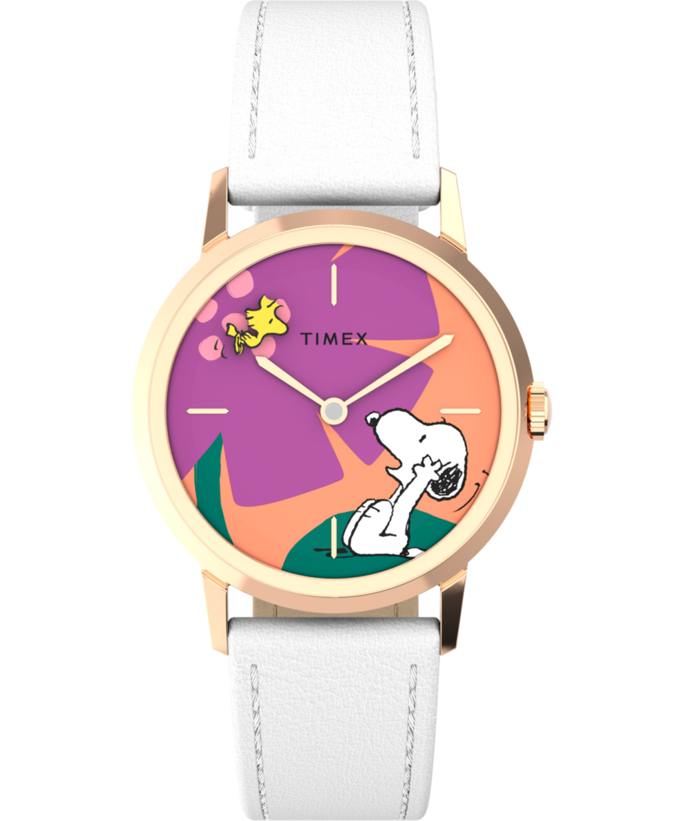 TW2V91200 Peanuts® x Timex Marlin® Hand-Wound Snoopy Floral 34mm Leather Strap Watch Primary Image