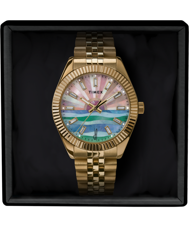 TW2V94900 Timex x Jacquie Aiche Sunrise 36mm Stainless Steel Bracelet Watch Specialty Packaging Image