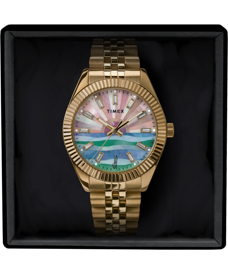 TW2V94900 Timex x Jacquie Aiche Sunrise 36mm Stainless Steel Bracelet Watch Specialty Packaging Image