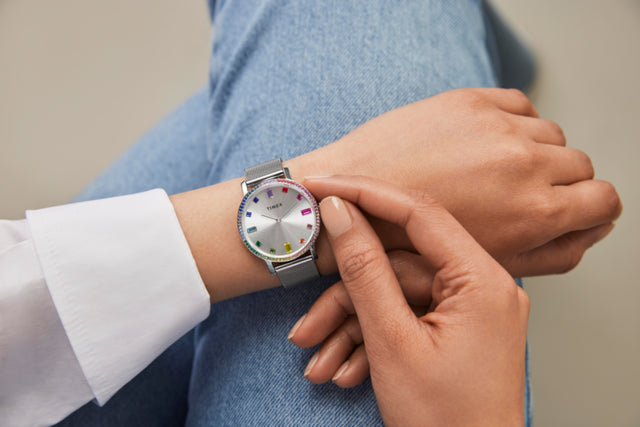 TW2W19100 Transcend 34mm Mesh Bracelet Watch Primary Wrist Image