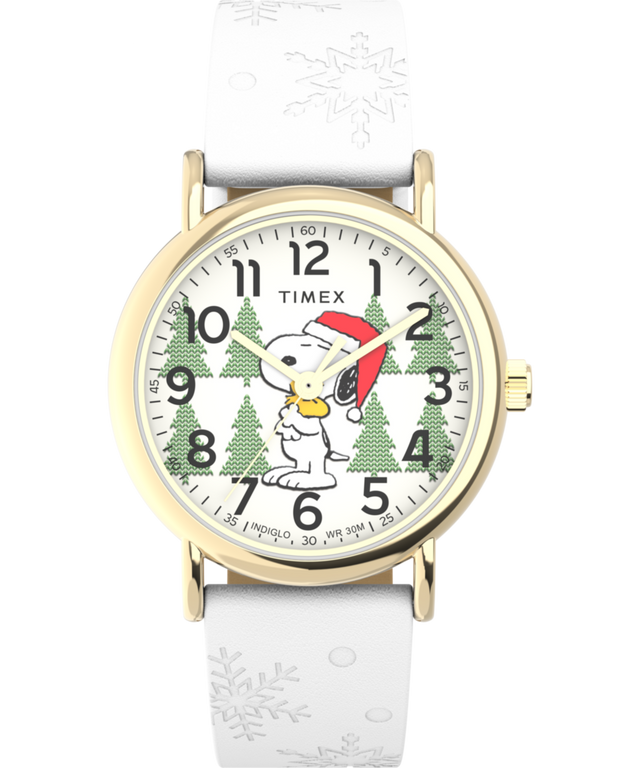 TW2W24100 Timex Weekender x Peanuts Holiday 38mm Leather Strap Watch Primary Image