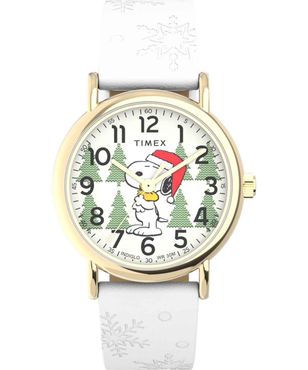 TW2W24100 Timex Weekender x Peanuts Holiday 38mm Leather Strap Watch Primary Image