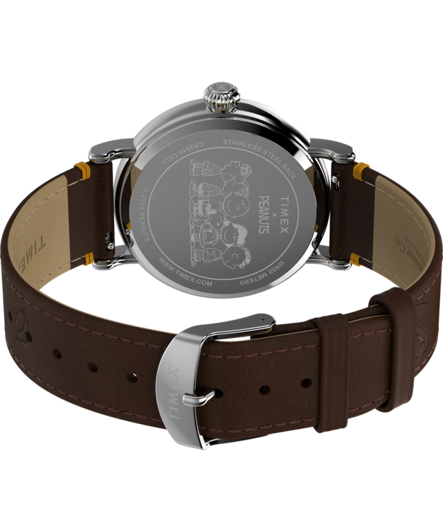 TW2W44300 Peanuts® x Timex Standard Thanksgiving 40mm Leather Strap Watch Caseback with Attachment Image