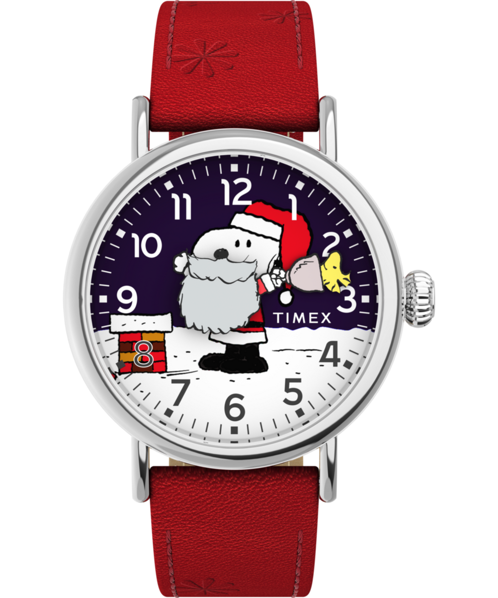 TW2W44400 Timex x Peanuts Standard Snoopy Santa 40mm Leather Strap Watch Primary Image