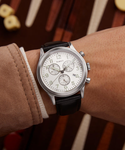 TW2W48100 Waterbury Traditional Chronograph 42mm Leather Strap Watch Primary Wrist Image