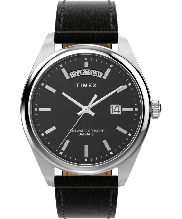 Timex black leather strap sale