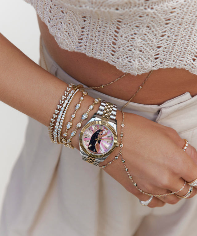 TW2W63700 Timex x Jacquie Aiche Musings 36mm Stainless Steel Bracelet Watch Primary Wrist Image