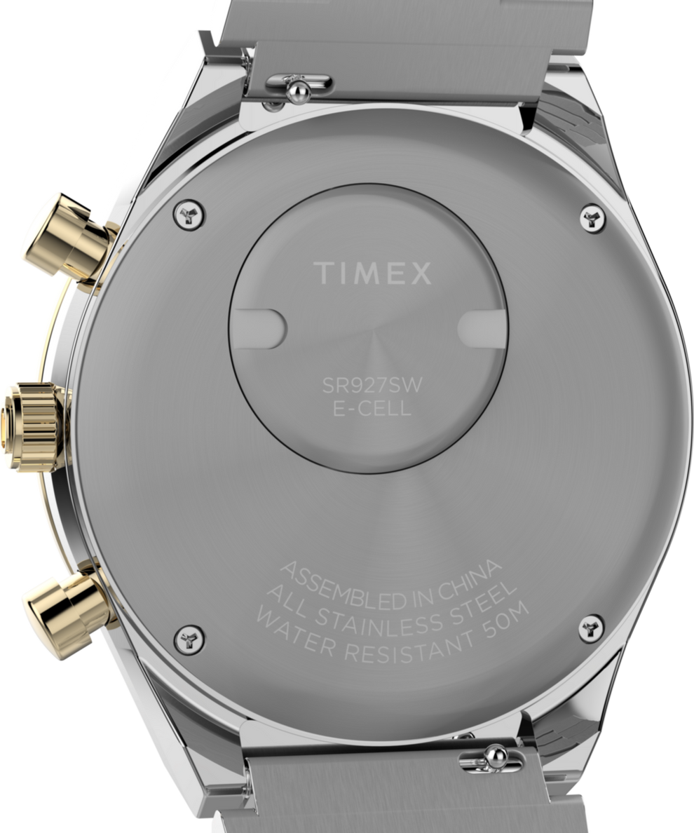 TW2W64200 Q Timex® Chronograph 40mm Stainless Steel Bracelet Watch  Caseback Image